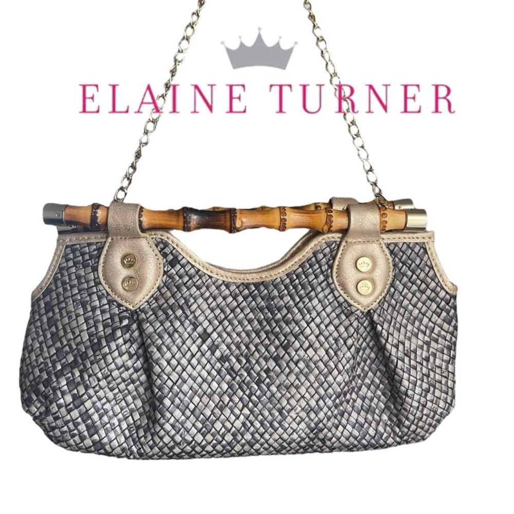 Elaine Turner classy versatile leather trim bamboo handbag